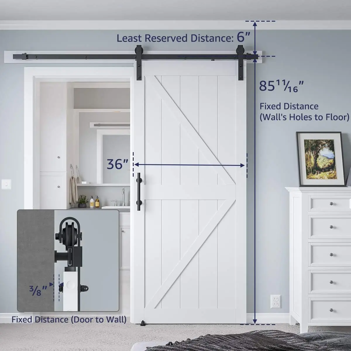 36In X 84In Mdf Sliding Barn Door With 6.6Ft Barn Door Hardware Kit & Handle, Pre-Drilled Holes Easy Assembly -Solid Barn Door