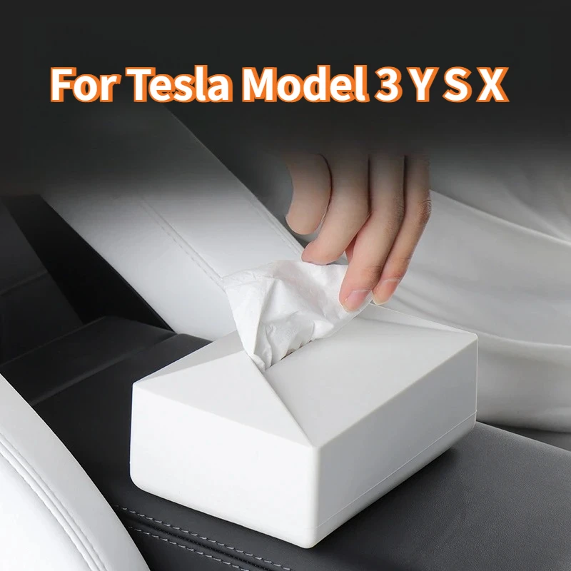 For Tesla Model 3/Y/S/X Car Tissue Box Silicone Seat Back Hanging Holder with Fix Strap for Model 3+ Model Y Juniper Cybertruck