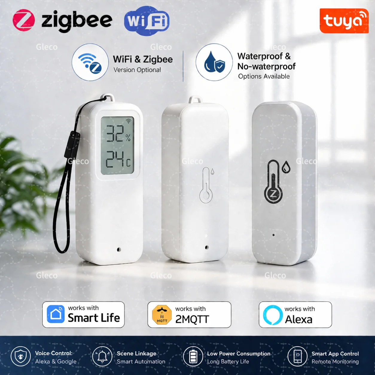 Czujnik temperatury i wilgotności Tuya Zigbee/Wifi, opcja do użytku wewnątrz i na zewnątrz, wodoodporny termometr i higrometr z wyświetlaczem LCD, kompatybilny z Alexa Z2M