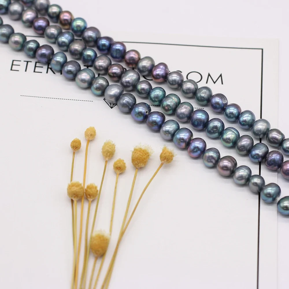 Natural Freshwater 100%Pearl Nearly Round Black Loose Pearls Bead For Jewelry Making DIY Charm Bracelet Necklace Accessories