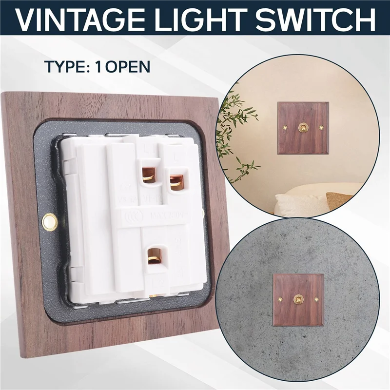 

BAAJ-3X Розетка выключателя света в американском индустриальном стиле, латунная пластина тумблера из цельного дерева, антикварный переключатель для домашнего проживания (1)