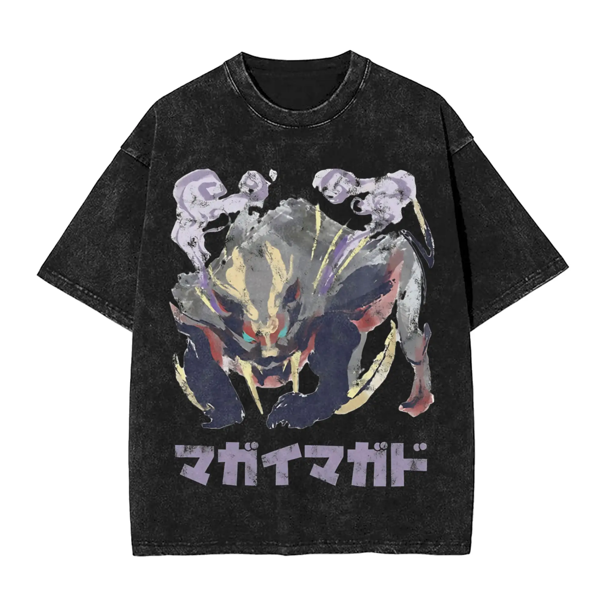 Monster Hunter Rise Magnamalo Kanji Icon Outfit Washed T Shirt Men Women Streetwear Hip Hop T-Shirt Graphic  Tees Short Sleeve