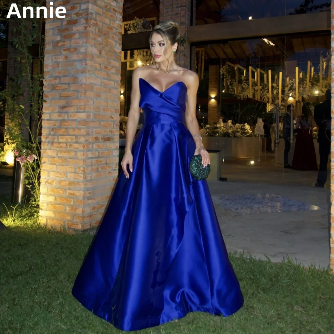 

Annie Blue A-Shape Prom Dresses Luxury Satin Evening Dresses Special Occasion Formal Elegant Party Dress Robes De Soirée