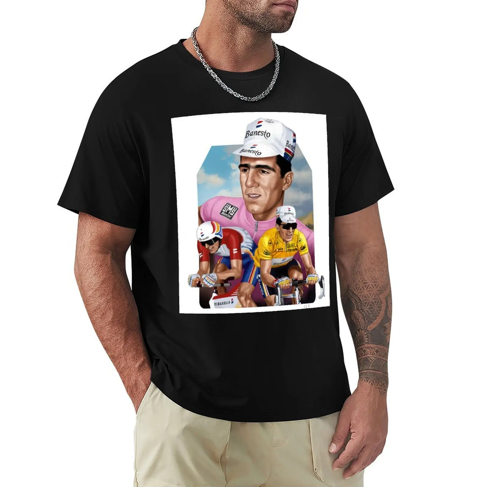 Miguel Indurain Cycling Cyclist Portrait T-Shirt Daily Casual Short Sleeve Tee Shirt