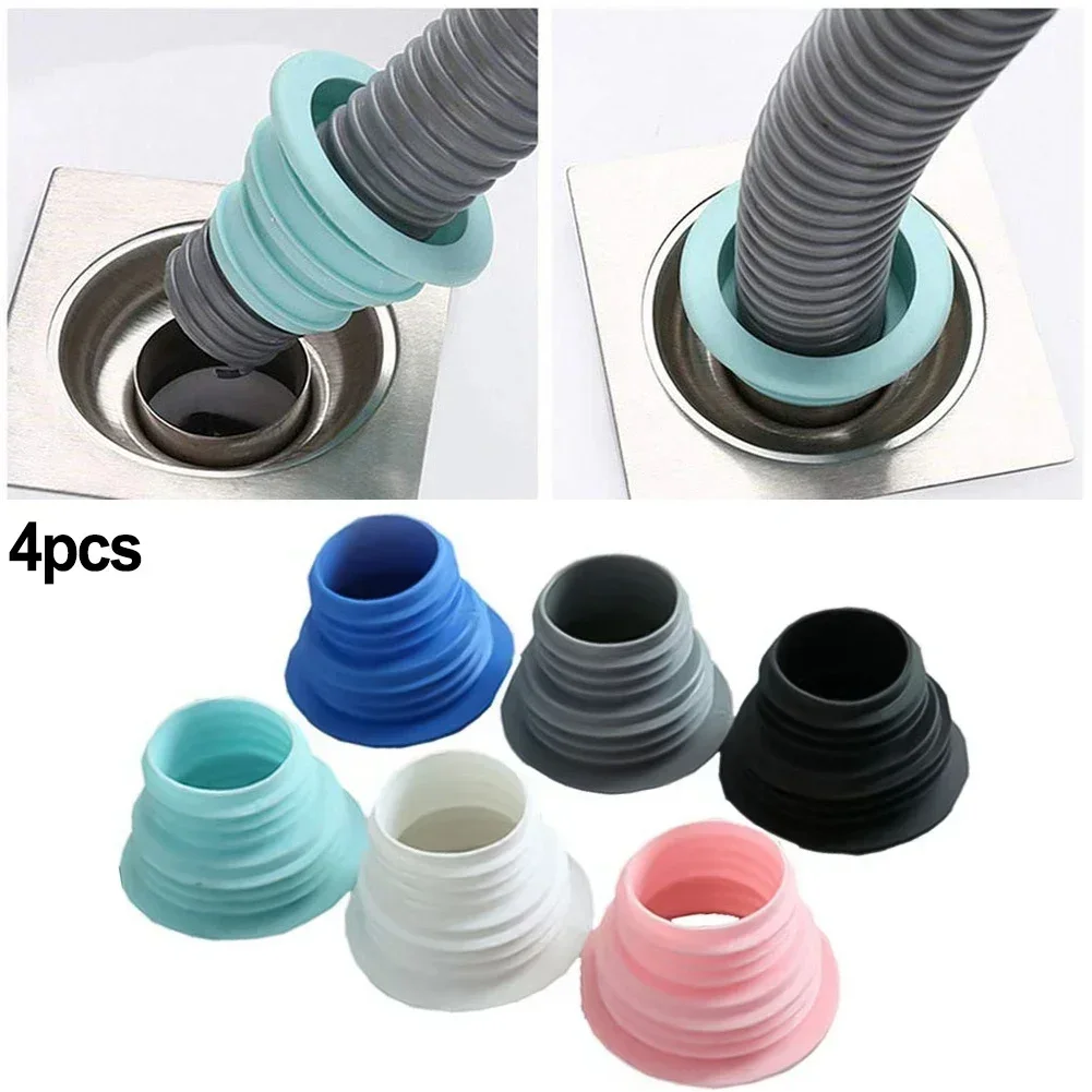 4pcs/set Silicone Drain Pipe Hose Plug Sewer Seal Ring Fits For Washing Machine Tank Floor Leakage Sewer Pipe Joints