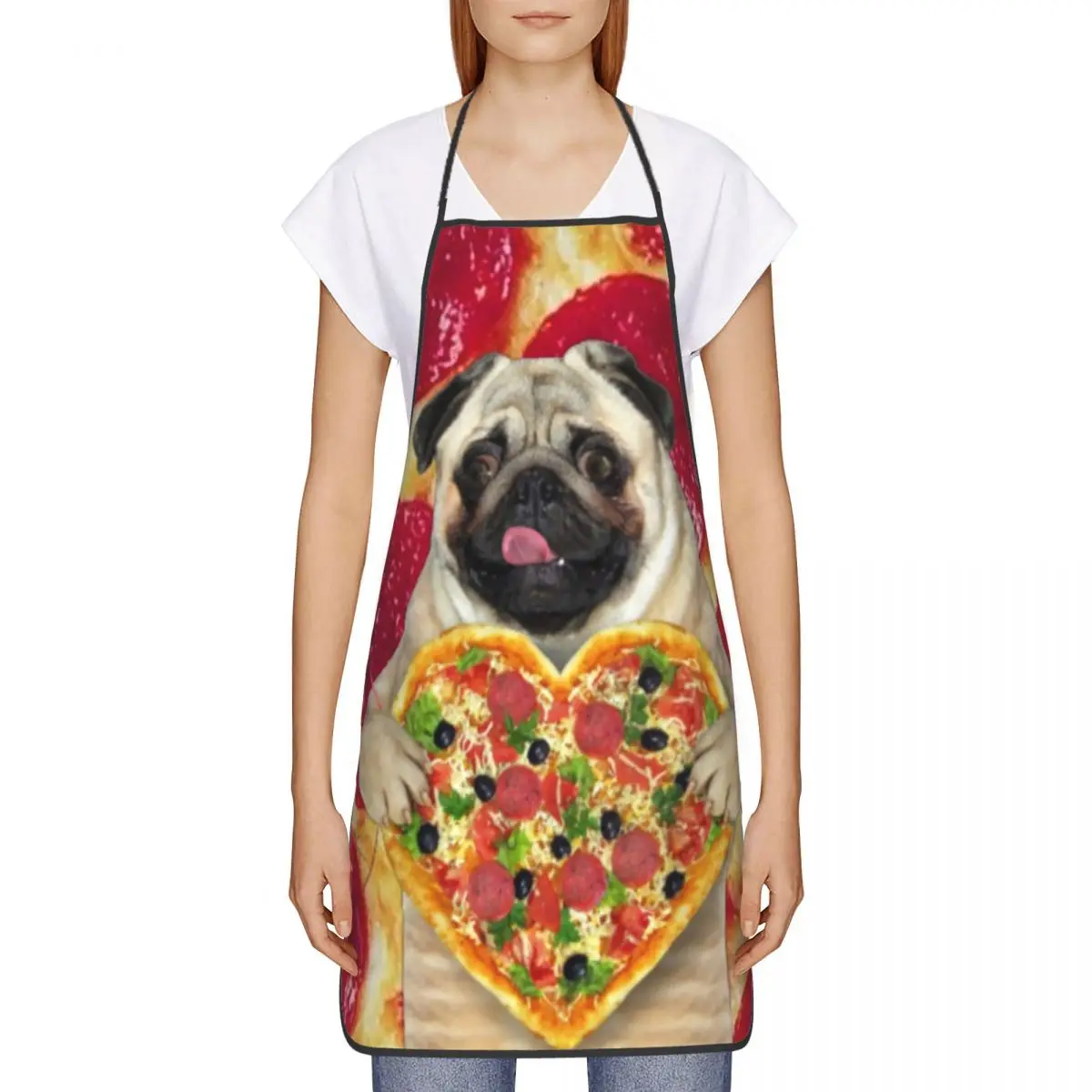 Unisex Funny Pug Love Pizza Kitchen Chef Cooking Baking Apron Men Women Animal Tablier Cuisine for Gardening