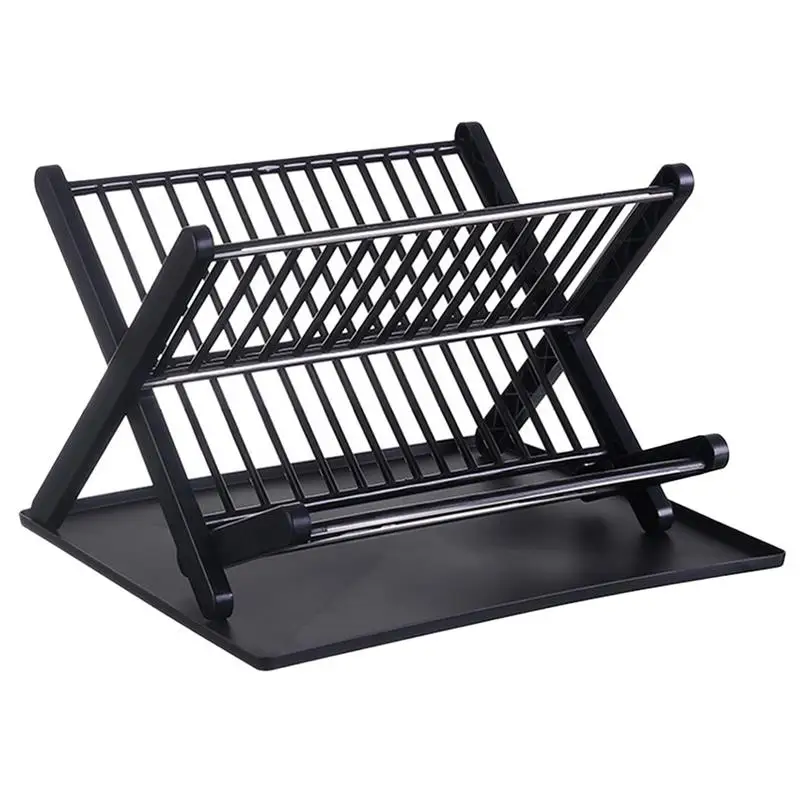 1 Folding Dish Drying Rack Kitchen Bowl Dish Draining Rack Tableware Drying Holder With Drip Tray Tableware Organizer 39x36x26cm