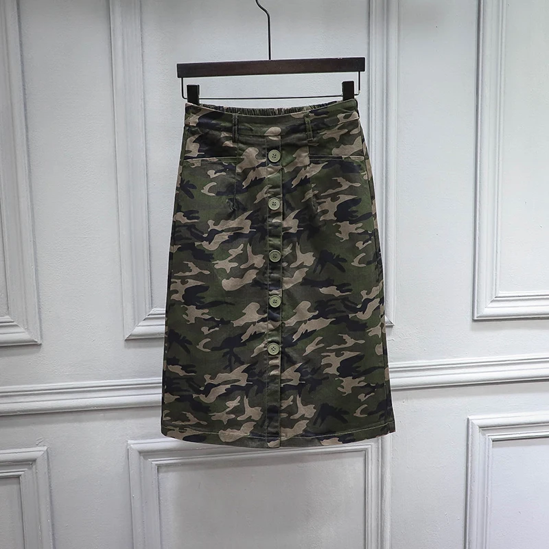 

Female Camouflage Skirts 2024 New Spring Summer Elastic Waist Single-breasted Split Straight Skirt Wrap Buttocks Mid-length