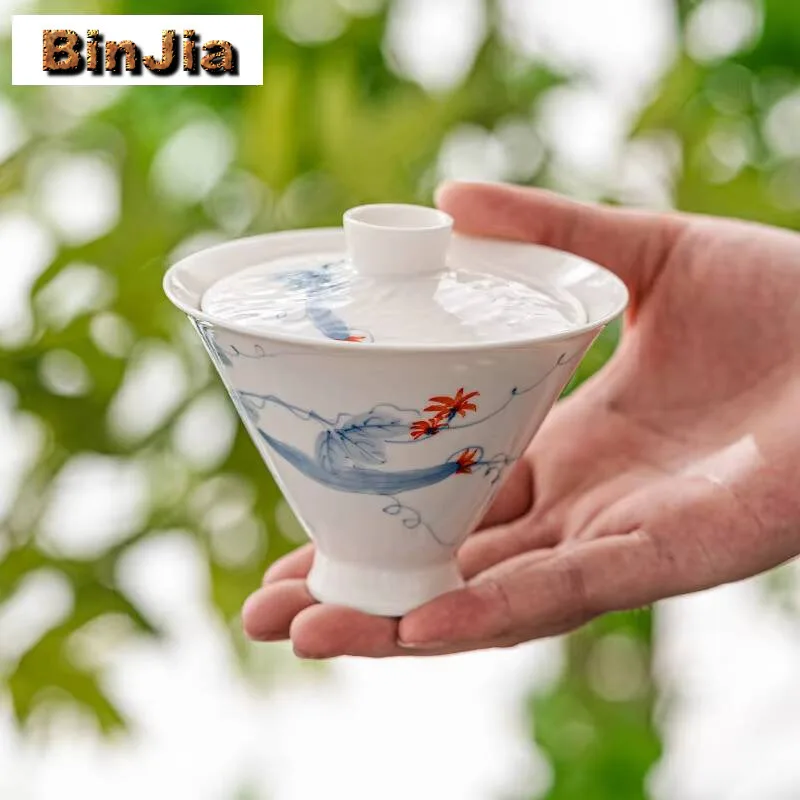 140 مللي رسمت باليد اللوف Gaiwan الرجعية الخيزران قبعة مكافحة السمط الشاي تورين المنزلية صنع غطاء وعاء العناصر الحلي لوازم