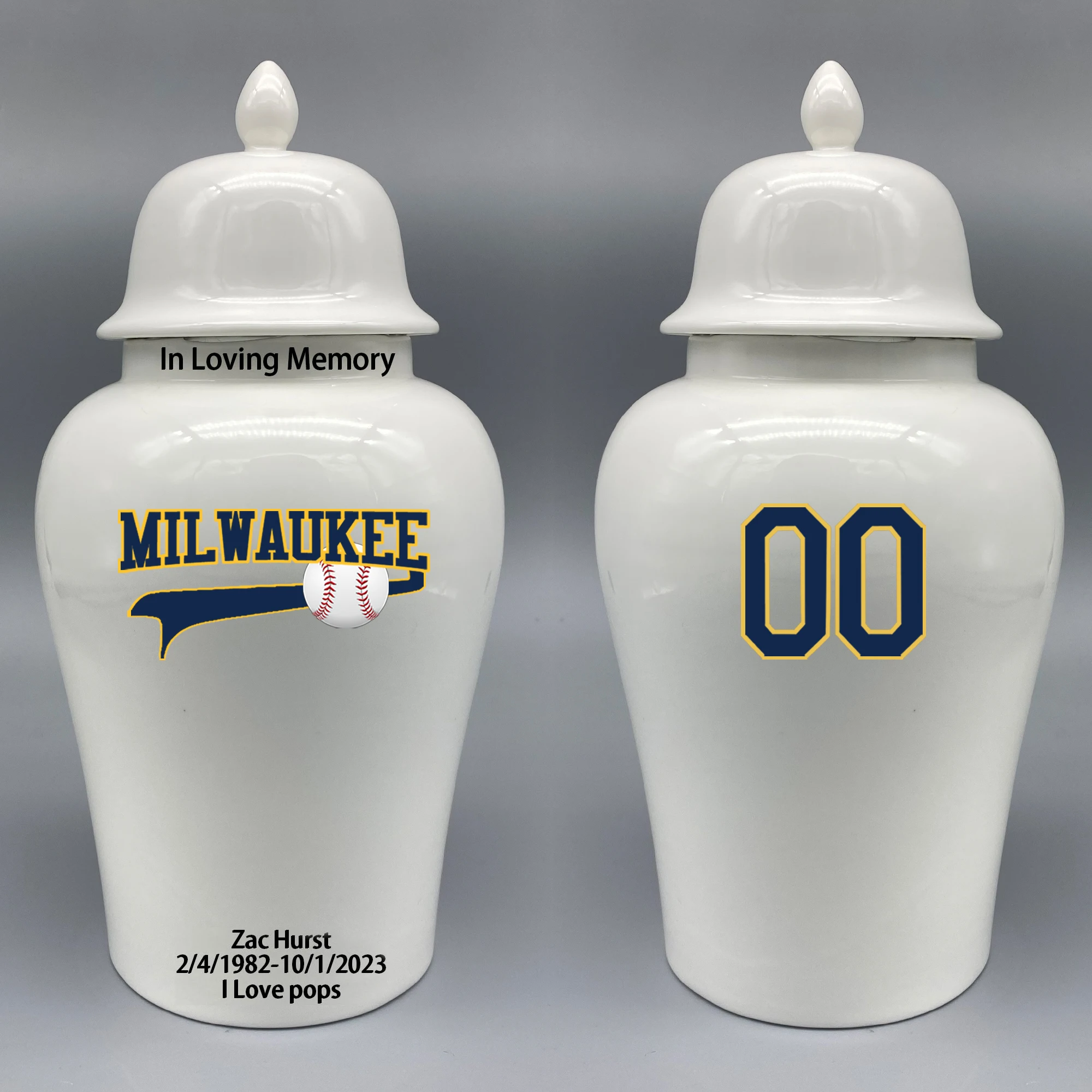 Large Urn for Milwaukee Brewers-themed Logo Urn.Please send me the customize information-name/date and number on the urn