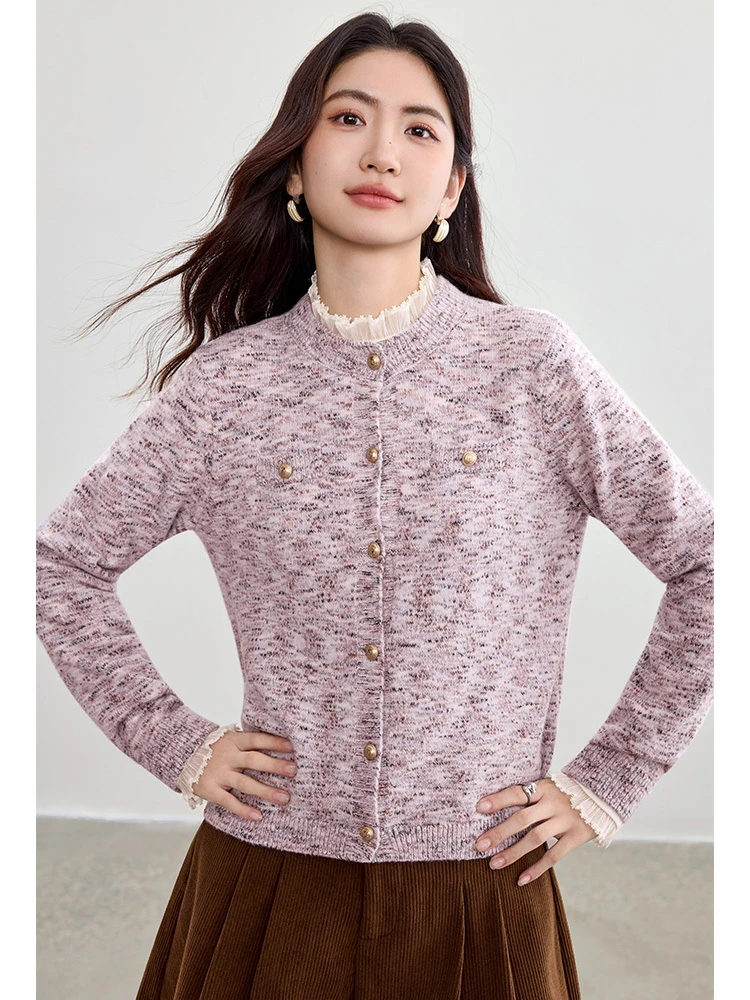 

SENTUBILA Knitted Cardigans for Woman 2025 Autumn Winter New O Neck Long Sleeve Sweaters Single Breasted Female Tops W53HB3757