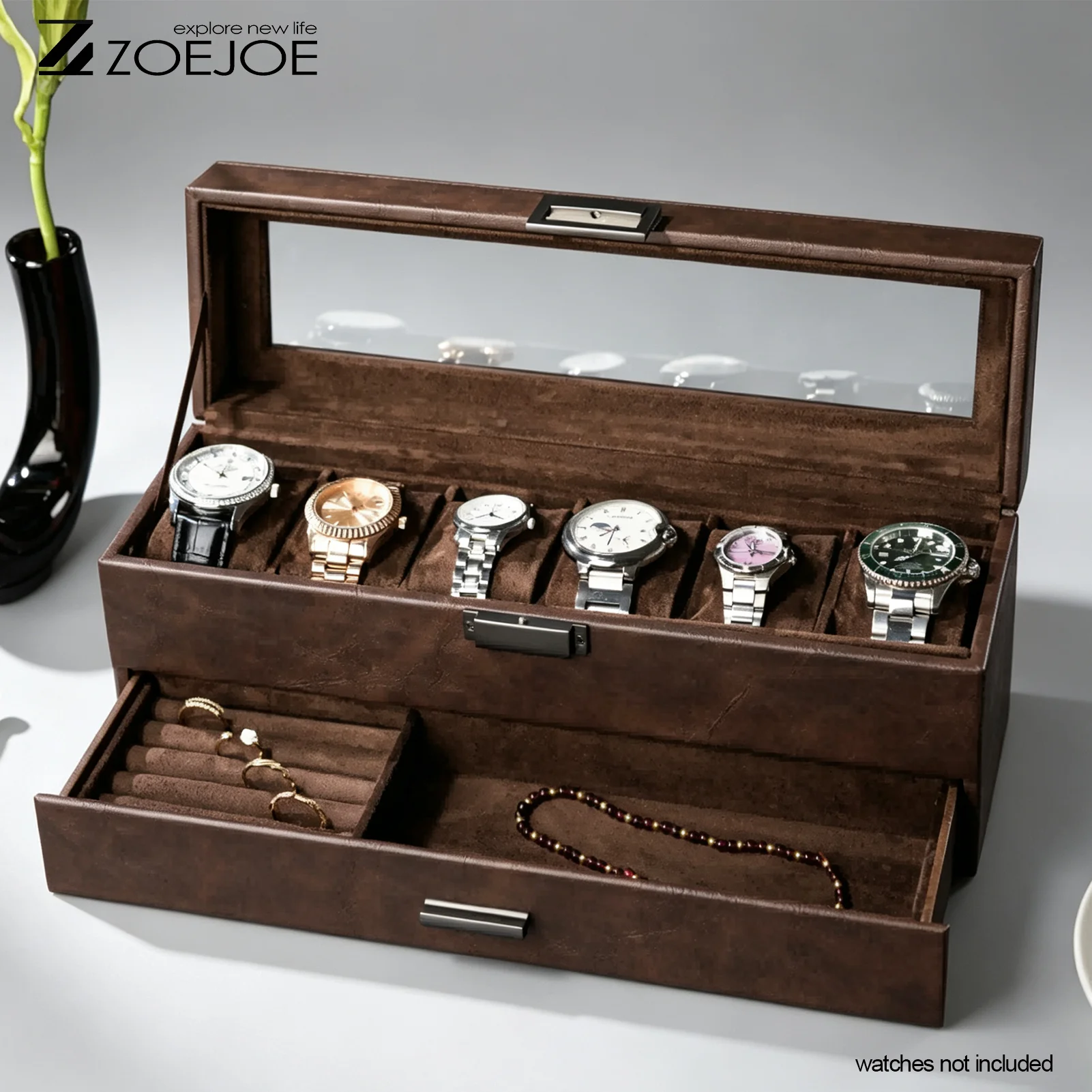 Double Layer Watch Jewelry Display Stand Watch Accessories Storage Box PU Leather 2 Colors Necklace Watch Boxes Holiday Gifts