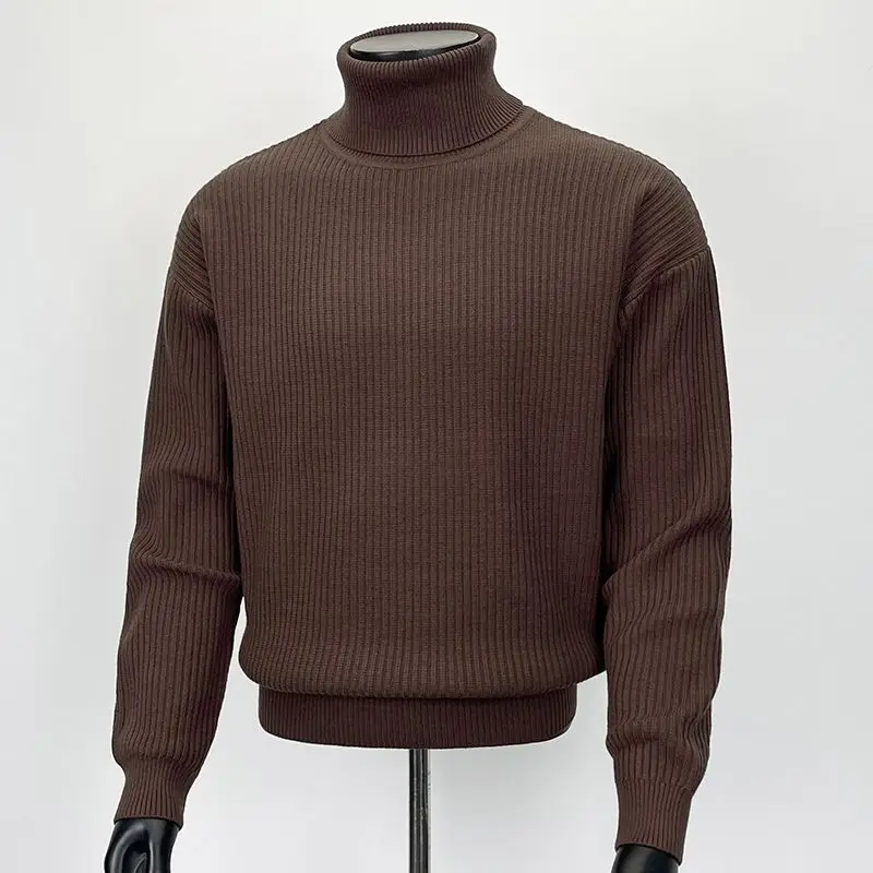

Autumn Winter Thi High Ne Ribbed Knitted Sweater Faionable Versatile Korean Sle Long Sve Overhead Men's Sweater