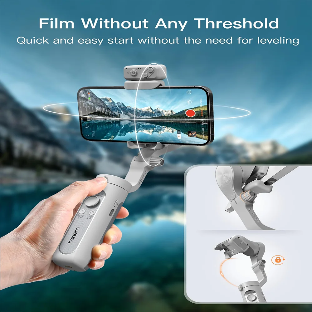 Hohem ISteady XE 3-Axis مثبت أفقي محمول للهواتف الذكية مع ضوء ملء لهاتف iPhone Android لتتبع الوجه مدونة فيديو