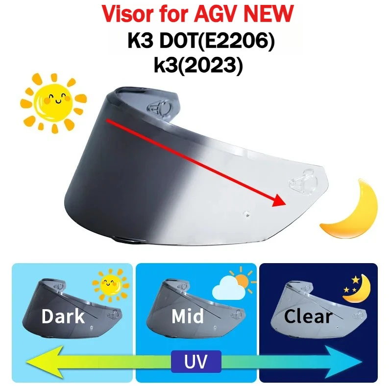 

Photochromic Visor for AGV NEW K3 DOT(E2206) k3(2023) Motorcycle Helmet Lens Windshield Shield Goggles Screen Mica Accessories