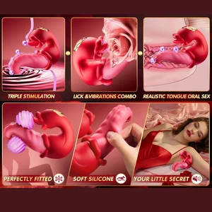 3 in 1 Vibrator Lidah Besar Dildo Stimulator Klitoris Vagina 10 Mode Getar Ayunan Menjilat Mainan Seks Mawar untuk Permainan Pasangan Wanita 8 mainan seks penjualan terbaik rose - №