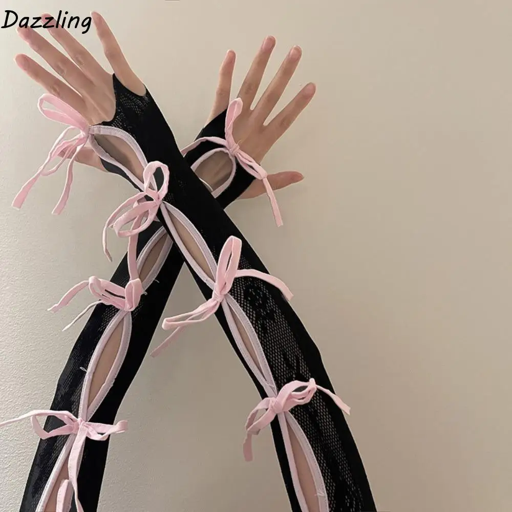 

Arm Cover Elastic Y2K Lace Oversleeve Korean Style Sweet Balletcore Sleeves Punk Sunscreen Bow Fingerless Gloves JK