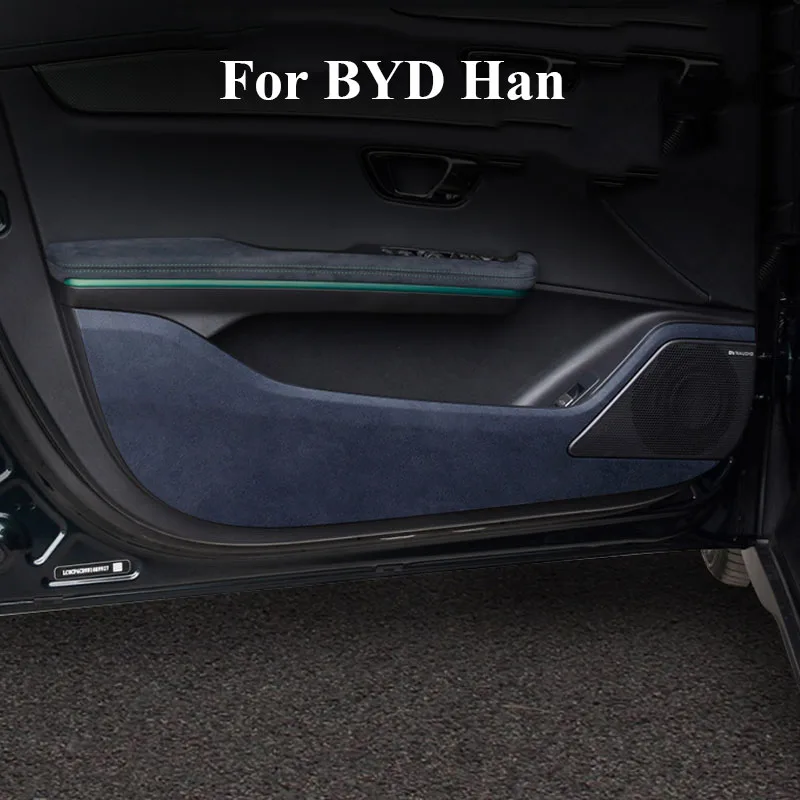 

4Pcs For BYD Han DMI EV 2023 2022 2021 2024 Italian Suede Car Door Anti Kick Mat Carbon Fiber Sticker Doors Anti-Dirty Sticker