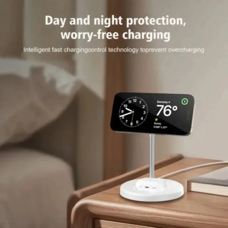 2-in-1 Magnetic Wireless Charger Stand for iPhone 17 16 15 14 13 12 AirPods 4/3 Pro for MagSafe Fast Wireless Charging Stantion view 5