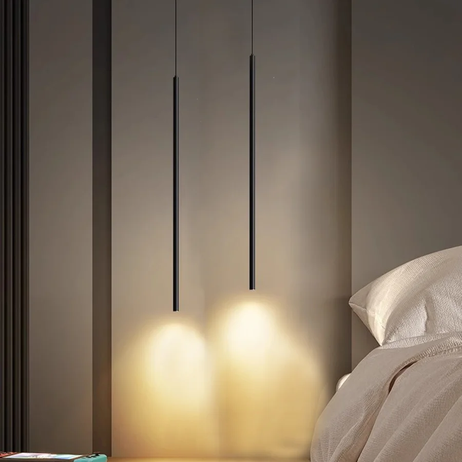 Lámpara colgante Led de cilindro superfino moderna, lámpara colgante de tubo largo para mesita de noche, foco para comedor y sala de estar