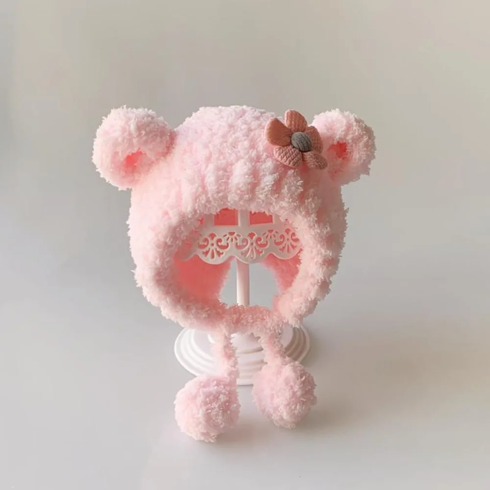 

New Flower Plush Beanie Cap Windproof Autumn Winter Gift Baby Knit Hat Warm Hat Thicken Warm Ear Protection Hats