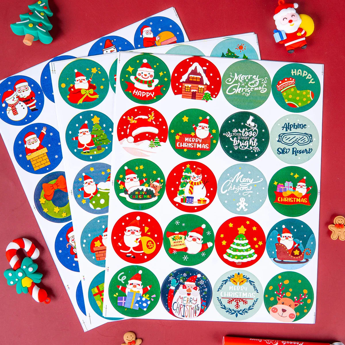 4 Blatt/Packung mit Weihnachts-Cartoon-Muster-Aufklebern, geeignet für die Dekoration von Weihnachtsgeschenken und Grußkarten
