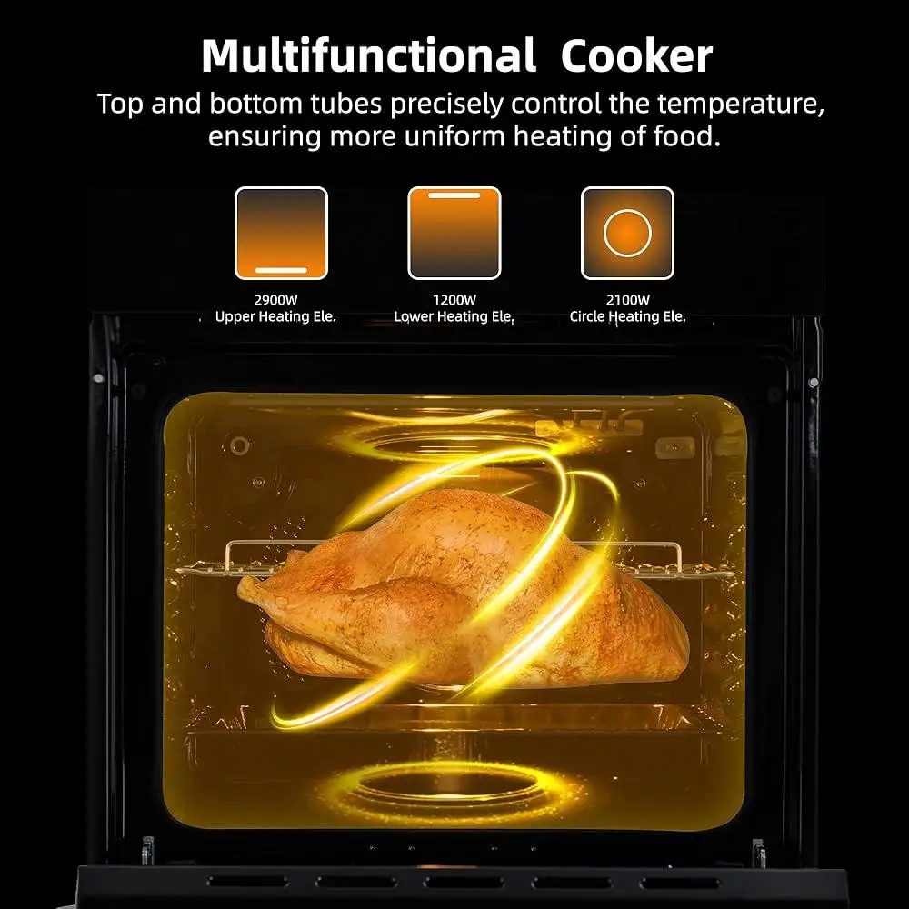 เตาอบพาไฟฟ้าในตัวขนาด 24 นิ้ว 70 ลิตรพร้อมโหมดการทําอาหาร 8 โหมด 108 เมนูอัจฉริยะฟังก์ชั่นไอน้ําทอดอากาศ 3000W เครื่องทําความร้อน