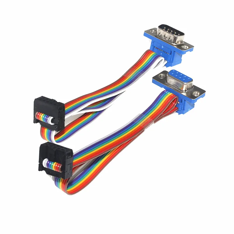 D-Sub DB9 9 Pin Male / Female Connector to FC-10P IDC Female 2.54mm 10 Pin Rainbow / Multicolor Flat Ribbon Cable to DIDC 9P