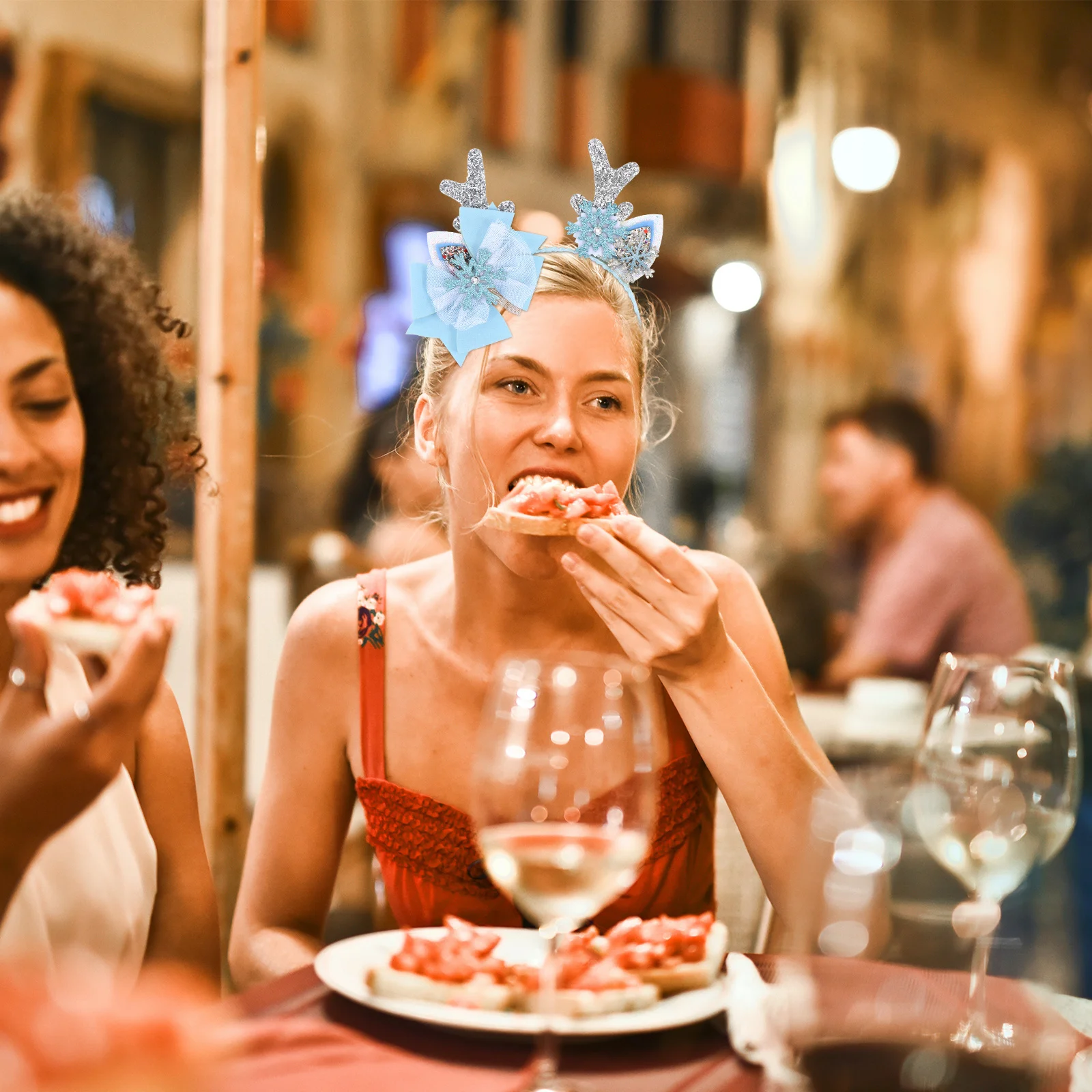 

2Pcs Christmas Antler Hair Hoop Set Reindeer Headband Bowknot Barrette Party Hairpin Xmas Holiday Costume