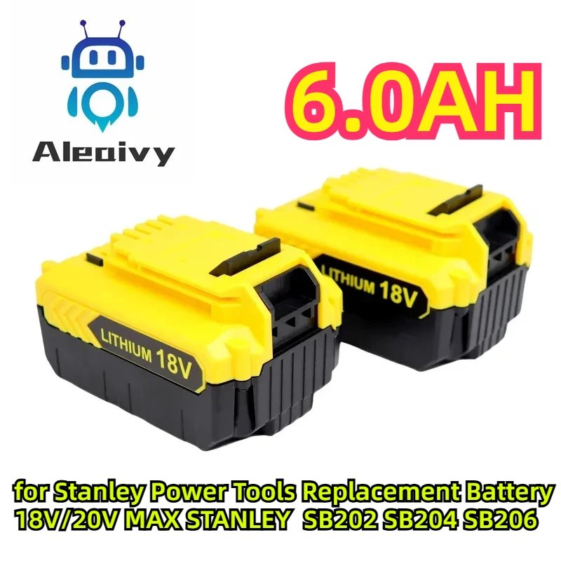 ALEAIVY for Stanley Power Tools Replacement Battery 18V/20V MAX STANLEY  SB202 SB204 SB206 6.0AH Lithium ion Battery And Charger