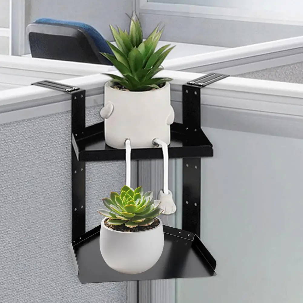Metal Corner Frame for Cubicle Adjustable Metal Corner Shelf Organizer with Hooks for Office Cubicle Storage 2-layer for Desk