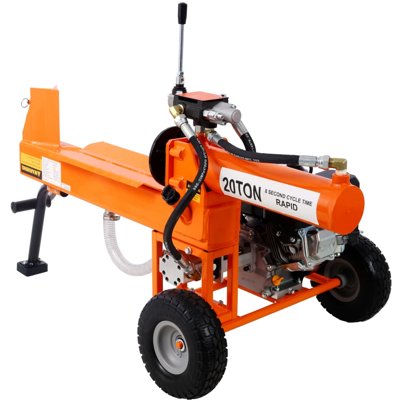 Log Splitter Portable 20 Ton Auto Return Ram System Gear Pump 7HP Engine Horizontal Full Beam Steel Wedge Firewood Splitting For