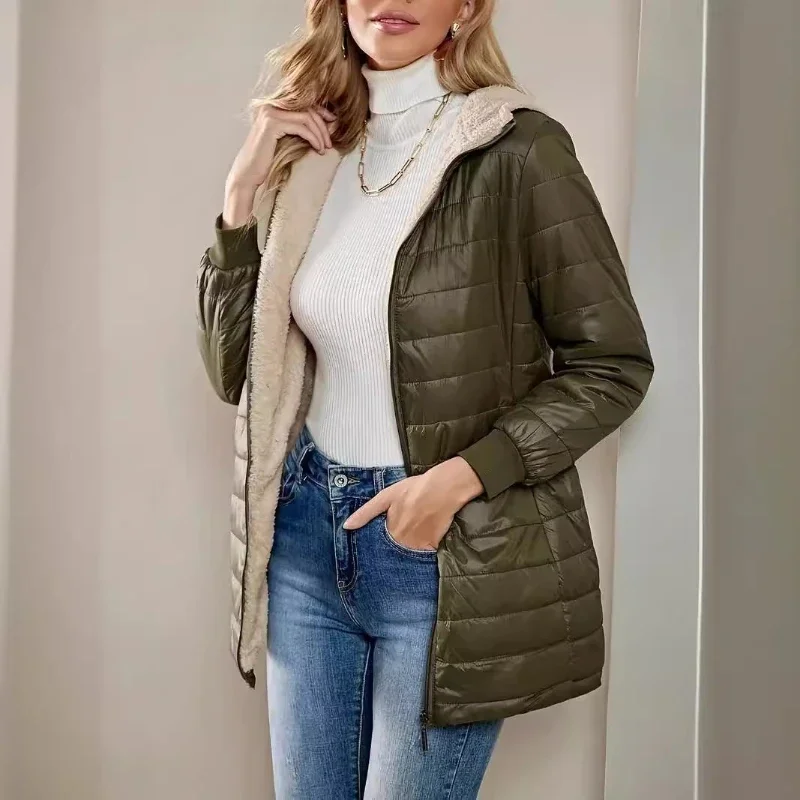 2024 Winnter New Midlong Quilted Jacket Women Loose Thickened Down Jacket Zippers Hooded Casual Jackets High Quality Clothing