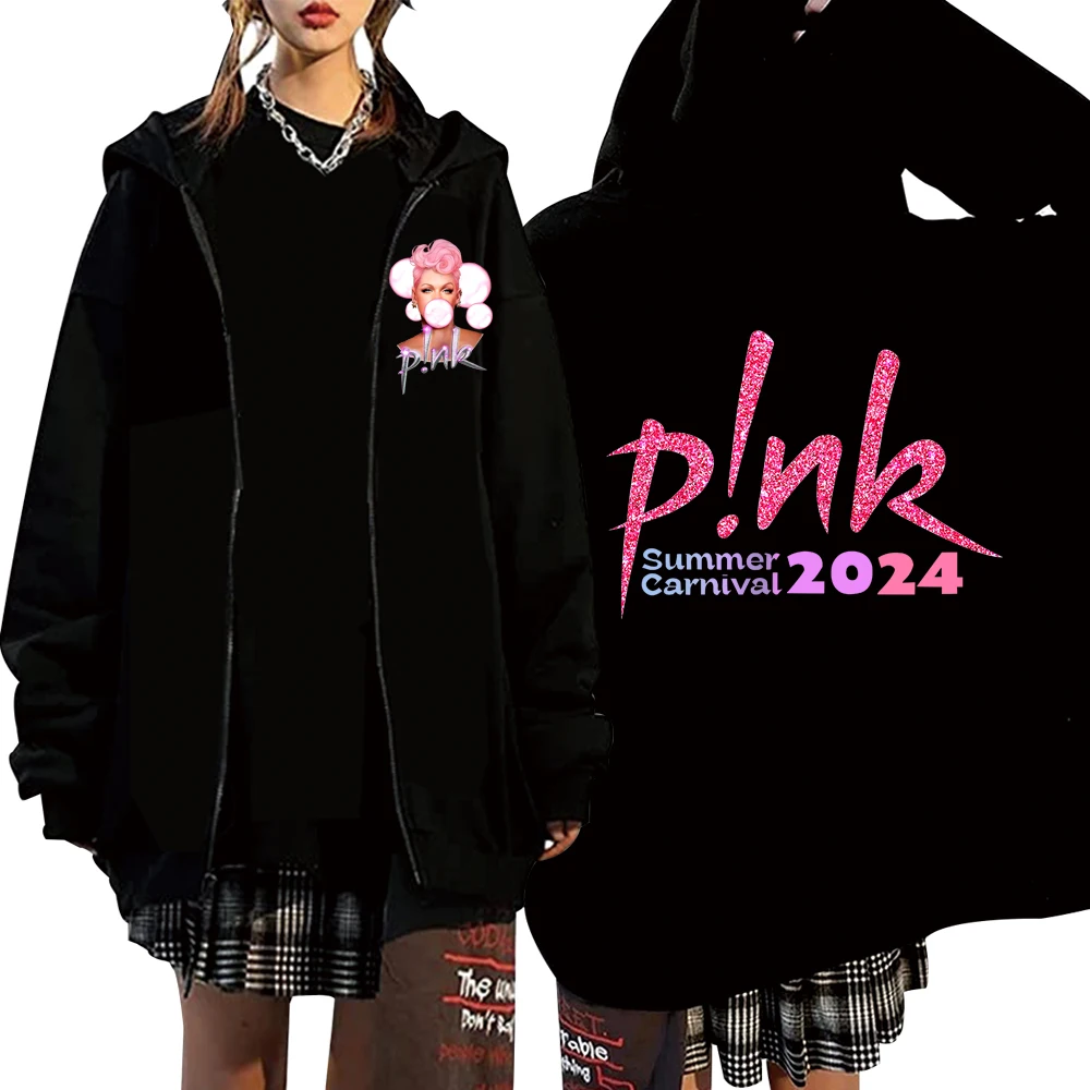 SUMMER CARNIVAL P!nk Music Singer Tour 2024 Hoodie Hot Jacket  Zip Up Hoodie Sweatshirts Y2K Coat Gift