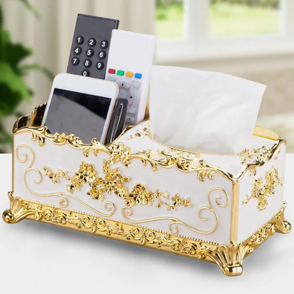 Nordic Style Tissue Box with Cover ABS Light Luxury Embossed Design Napkin Case Elegant Tissue Box with Remote Control Holder