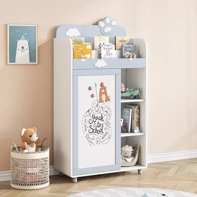 Children Blue and White Stand Hanger Cabinet Combination Locker Storage Cabinet Bedroom Closet Wardrobe