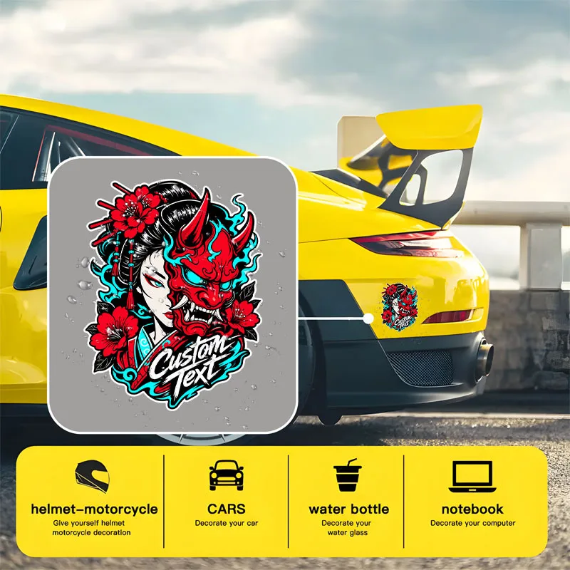 1Pc 2D Flat Geisha Hannya Demon Vinyl Decal, Waterproof Custom Sticker for Car Truck Helmet Laptop Water Bottle Decor
