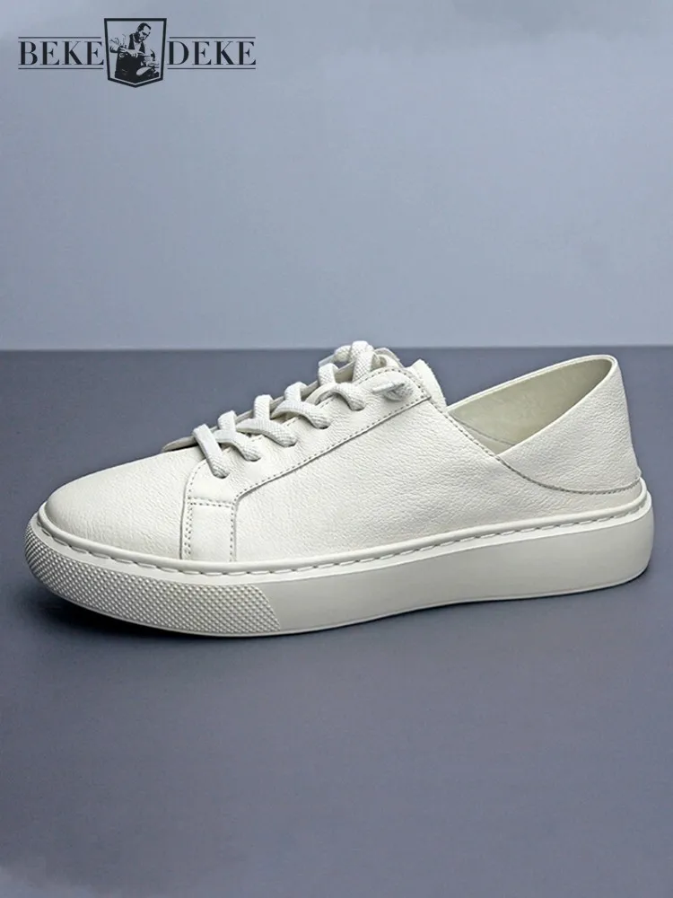 

Summer Mens Low Cut Cowhide Genuine Leathe Skateboard Shoes Platform Casual Loafers Outside Joggers Sneakers Breathable Footwear