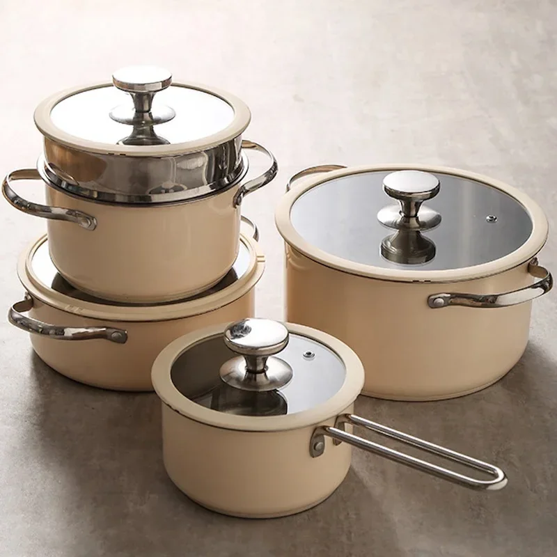 Soup Frying pan 4PCS Pots and pans set Wok pan Gas induction cooker universal Cooking pot Non stick stainless steel cookware set