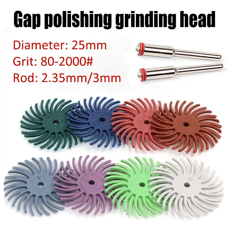 2pcs 80-2000# Grit Diamond Radial Bristle Disc 25mm Abrasive Brush 3mm/2.35mm Shank Slit Detail Polishing Wheel for Rotary Tools