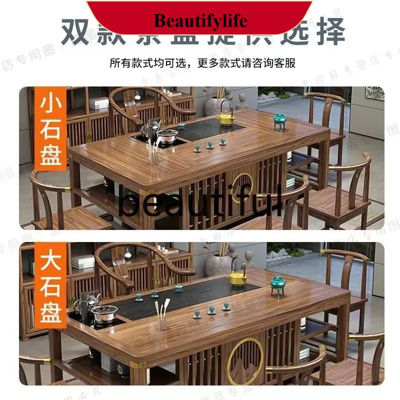 E153 Balcony tea table and chair combination solid wood new Chinese coffee table set integrated office tea table