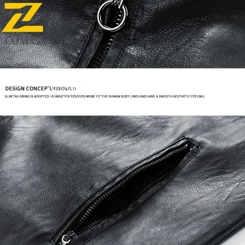 COMXZ Premium Leather Jacket Mens Classic Stand Collar Hiking Windproof Leather Coat Outdoor Sports Durable Autumn Outerwear​