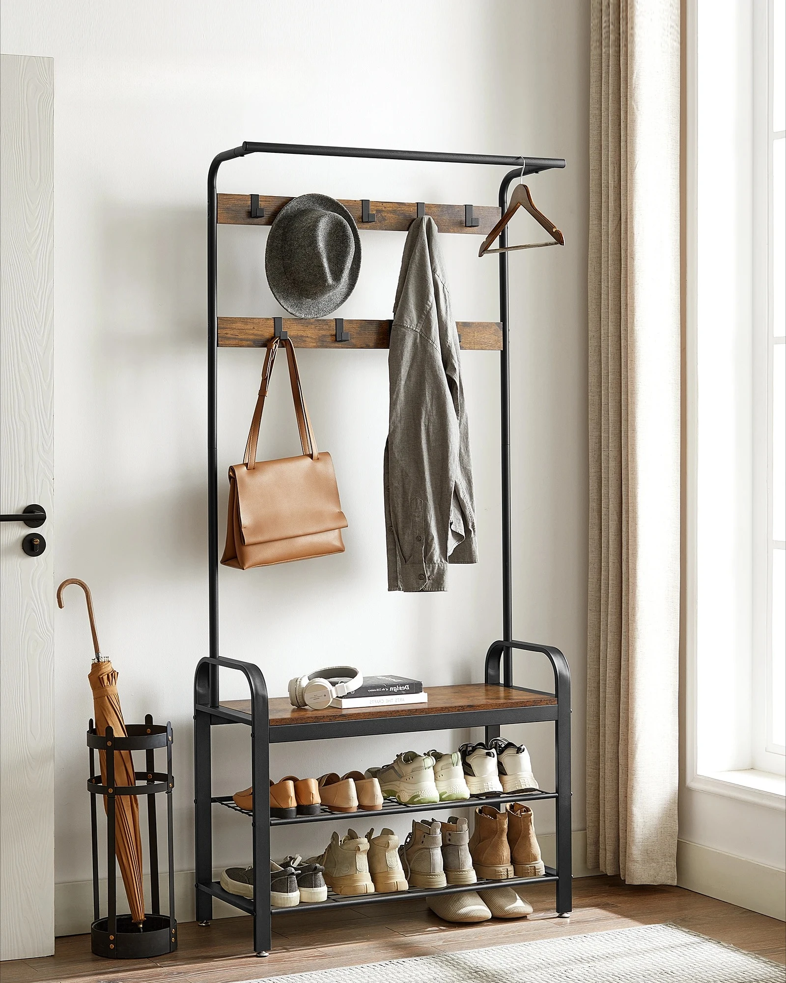 

Coat Rack, Hall Tree with Shoe Bench for Entryway, Entryway Bench with Coat Rack, 4-in-1, with 9 Removable Hooks