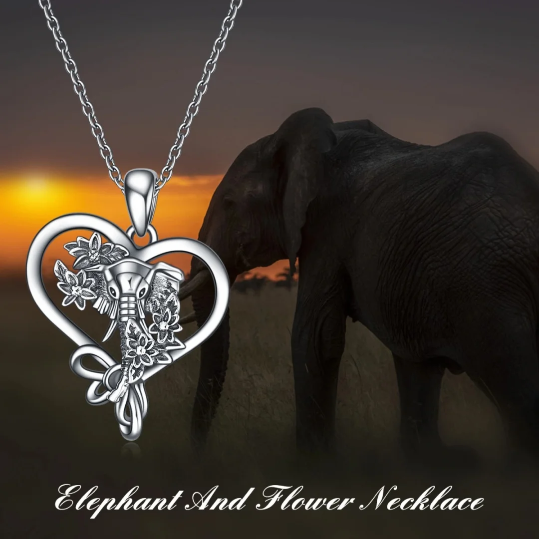 Cross-border best-selling new European and American style Indian vintage flower elephant head hollow heart-shaped pendant neckla
