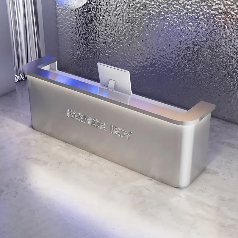 for Arc Stainless Steel Front Desk Barber Shop Reception Counter Clothing Store Mobile Phone Shop Checkout Table Premium Bar