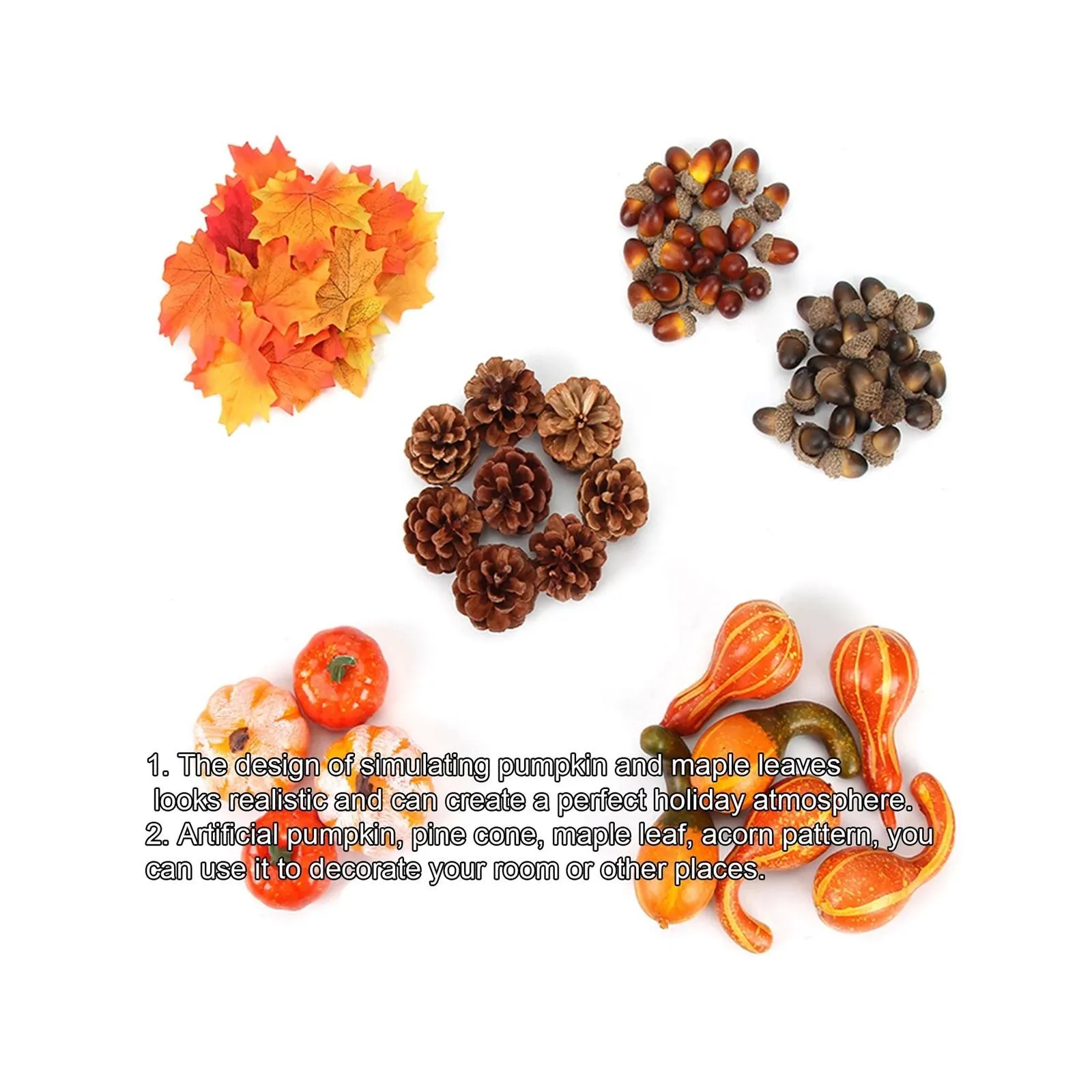 수확 장식 가을 호박 단풍잎 솔방울 미니 세트 인조 시뮬레이션 추수감사절 가을 폼 가짜 호박 소품