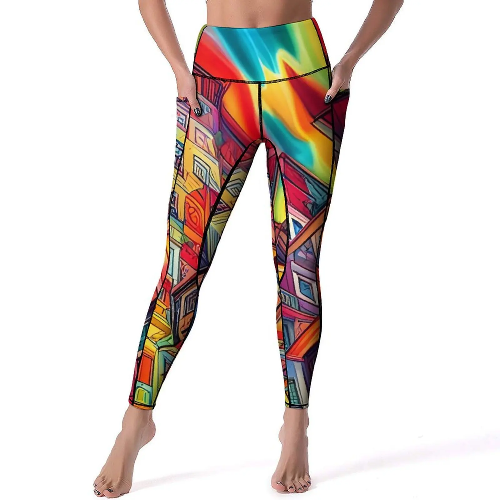 Graffiti City Yoga Pants Sexy Colorful Abstract Custom Leggings High Waist Fitness Leggins Women Casual Stretch Sports Tights