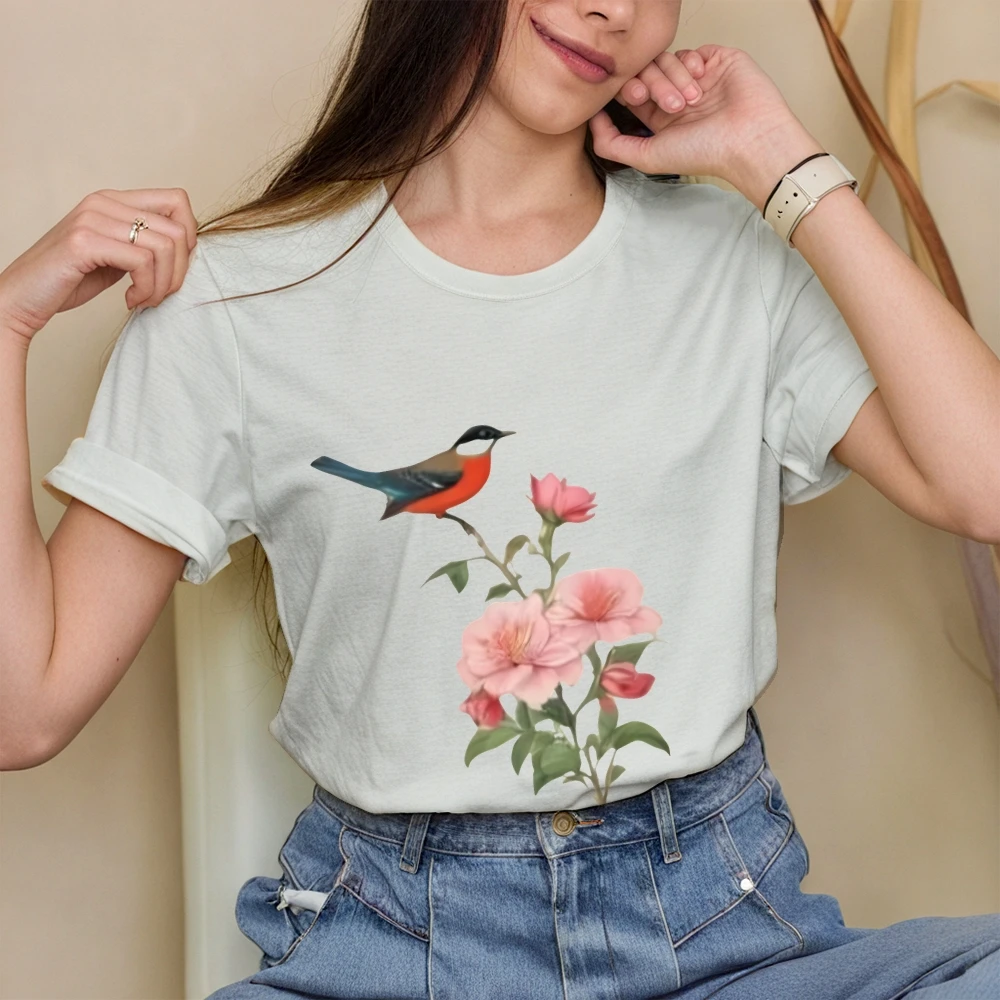 

Футболка с круглым вырезом, хлопковые футболки с короткими рукавами и графикой Y2k, уличная одежда, футболка с птицами и цветами, женская повседневная одежда, новая одежда 2025 г.