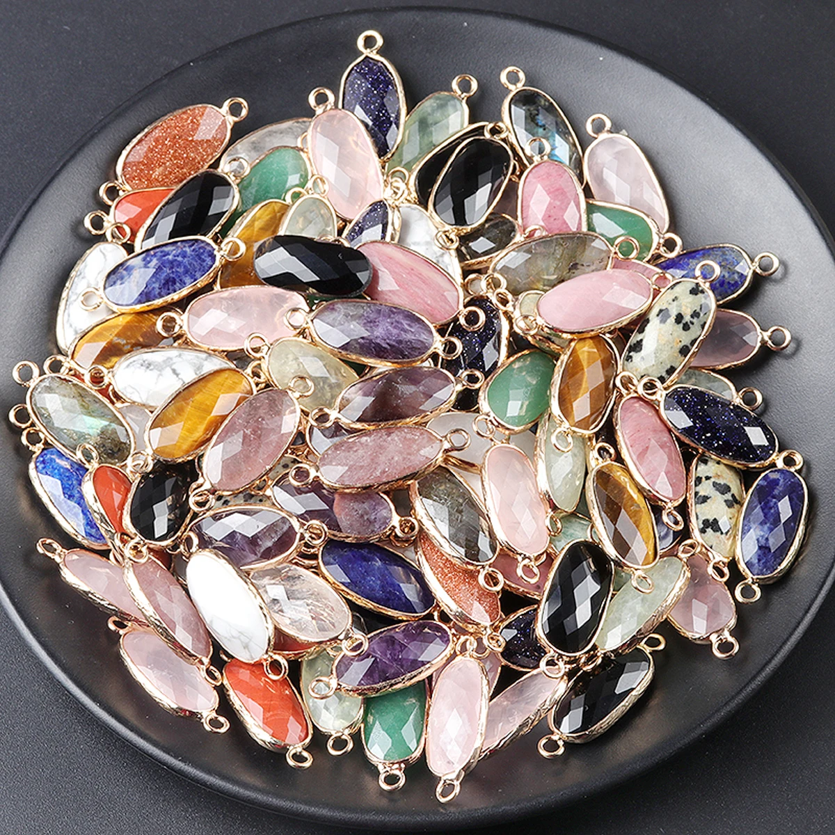 1PCS Natural Flash Labradorite Amazonite Oval Connector Pendant 20x10mm DIY Jewelry Making Necklace Bracelet Accessories Gift