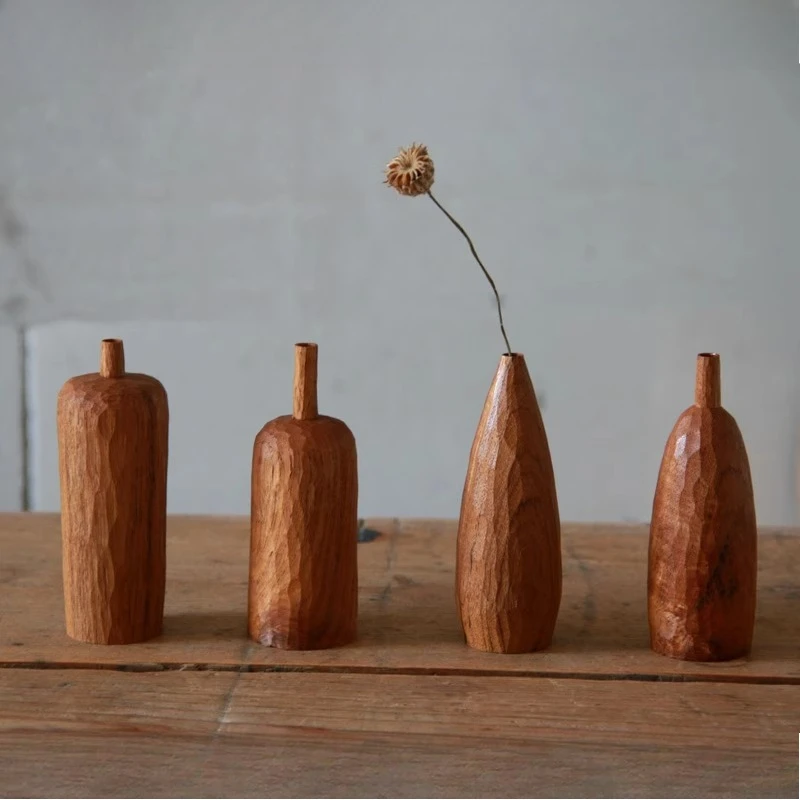 

Teak handmade flower vase,pure handmade carving dried flower arrangement vase,living room bedroom dining table decoration vase